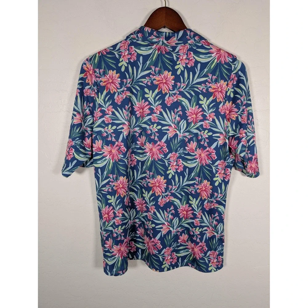 Stella‎ Parker Shirt Womens Medium Blue Floral Hawaiian Short Sleeve Summer